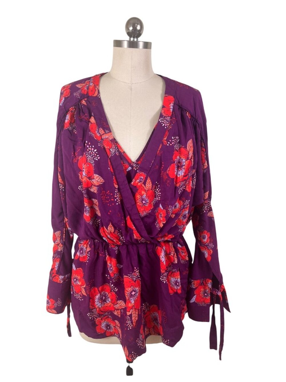 Free People Tuscan Dreams Floral Tunic Top Womens S-L Purple Boho-Chic Whimsical